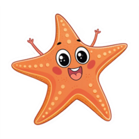 Cute Happy Starfish Character with Big Eyes and Smiling Expression on Transparent Background png
