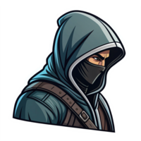 Stealthy Ninja Character with Hood and Mask in Detailed Style with Transparent Background png