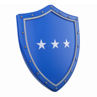 Blue Shield with Three Stars in Metallic Design on Transparent Background png