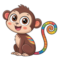 Cute Cartoon Monkey Character with Colorful Tail and Large Expressive Eyes on Transparent Background png