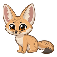 Cute Cartoon Fennec Fox Character with Large Ears and Playful Expression on Transparent Background png