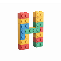 Colorful Block Letter H Constructed from Building Bricks on Transparent Background png