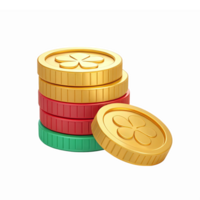 Colorful Stacked Coins with a Four Leaf Clover Design on a Transparent Background png
