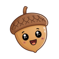 Cute Smiling Acorn Character with Big Eyes and Cheerful Expression on Transparent Background png