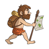 Adventurous Caveman Hiking with a Map Transparent Background Cartoon Graphic png