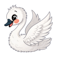 Charming Cartoon Swan with Fluffy Feathers and Playful Expression png