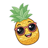 Happy Cartoon Pineapple Character with Sunglasses on Transparent Background png
