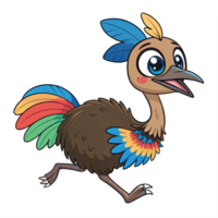 Colorful Cartoon Bird Running with Vibrant Feathers and Cheerful Expression on Transparent Background png