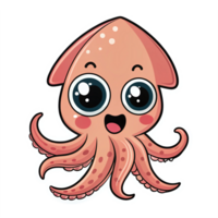Cute Cartoon Squid Character with Big Eyes and Smiling Expression on Transparent Background png