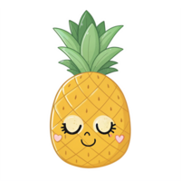 Cute Smiling Pineapple Character with Happy Expression and Green Leaves on Transparent Background png