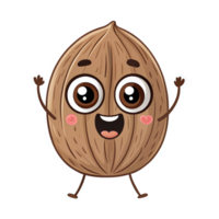 Cute Cartoon Nut Character with Big Eyes Cheerfully Celebrating on Transparent Background png