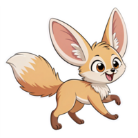 Cute Fennec Fox Character with Big Ears Running on Transparent Background png
