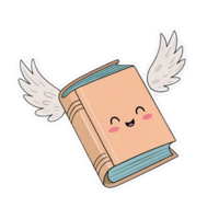 Cute Cartoon Flying Book with Wings Smiling Character Design for Education and Reading Themes png