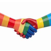 Hands Shaking with Rainbow Stripes Symbolizing Unity Diversity and Inclusion on Transparent Background png