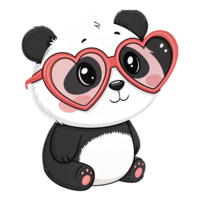 Cute Pandas with Heart Shaped Glasses Cartoon Character with Transparent Background png