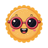 Cute Cartoon Cookie Character with Sunglasses Smiling Happy Expression Transparent Background png