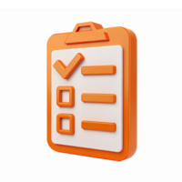 3D Orange Clipboard with Checkmark and Checkbox Illustration for Task Management png