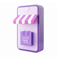 Smartphone with Shopping Cart and Striped Awning for Online Retail and E-commerce png