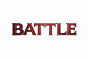 Bold Three Dimensional Red Battle Text Design with Metallic Effect on Transparent Background png