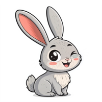 Cute Cartoon Rabbit Character with Big Ears and Playful Expression on Transparent Background png