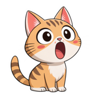 Surprised Cartoon Cat Character with Big Eyes and Playful Expression on Transparent Background png