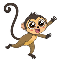 Cheerful Cartoon Monkey Character with Big Eyes and Playful Pose on Transparent Background png