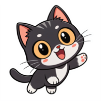 Cute Playful Cartoon Cat Character with Large Eyes and Happy Expression on Transparent Background png