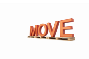 3D Orange MOVE Text with Wooden Pallet Display Ideal for Motivational Graphics png