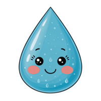 Cute Cartoon Water Droplet Character with Smiling Face and Blushing Cheeks on Transparent Background png