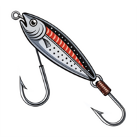 Realistic Fishing Lure Design with Hooks and Shiny Details Featuring Transparent Background png