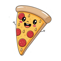Cheerful Cartoon Pizza Slice with Pepperoni and Smiling Face on Transparent Background png