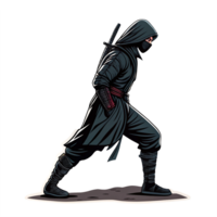 Stealthy Ninja Character in Dynamic Action Pose with Sword on Transparent Background png