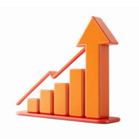 3D Orange Graph Representing Increasing Growth and Progress on Transparent Background png