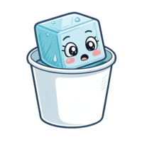 Cute Cartoon Ice Cube Character with Expressions in a Container on Transparent Background png