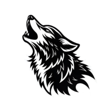 Howling Wolf Silhouette with Sharp Features and Flowing Fur Design on Transparent Background png