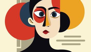 Abstract Female Portrait Featuring Bold Color Combinations and Geometric Forms Expressing Modern Art Through Unique Design Elements. vector