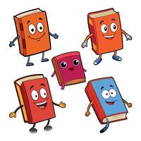Set of Cute Cartoon Book Characters with Smiling Faces Educational and Fun Reading Mascots for Kids vector