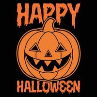 Happy Halloween Pumpkin with Scary Face and Creepy Text Design on Black Background vector