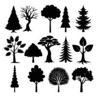 Set of Tree Silhouettes Black Nature Icons Collection in Format vector