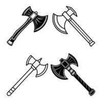 Set of Vintage Battle Axes Black and White Medieval and Fantasy Axe Illustrations vector
