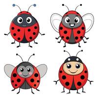 Set of Cute Cartoon Ladybugs with Smiling Faces and Open Wings Illustration for Kids and Insect Designs vector