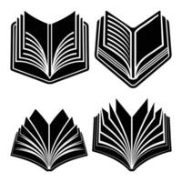 Open Book Silhouette Set Black Icons of Books with Pages for Education, Library, and Reading Designs vector
