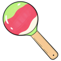 Colorful ice pop with green and red swirls, served on a wooden stick, set against a black background. png