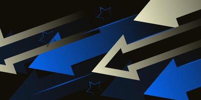 Futuristic design with dark blue background with 3D geometric arrows overlapping with pattern layers in the background. eps10 vector