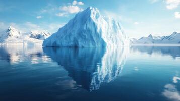 Arctic Serenity Iceberg Reflection Amidst Snowy Peaks and Tranquil Waters photo