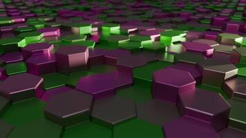 Pink And Green Hexagons Rise And Fall For 3d Abstract Background video