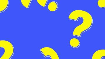 Bright yellow question marks on a vibrant blue background, perfect for quizzes, educational content, FAQs, or curiosity-themed visual projects. video