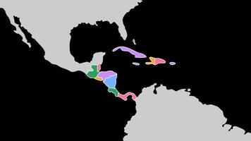 Central America Map. World map animation connecting all continents into a single world map with zoom in color map of Central America with country borders in the background with alpha channel. video