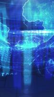Virtual space, featuring a particulate planet on a backdrop of data visuals. video