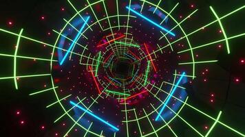 Colorful abstract pipe of circular object with neon lasers. Looped animation video
